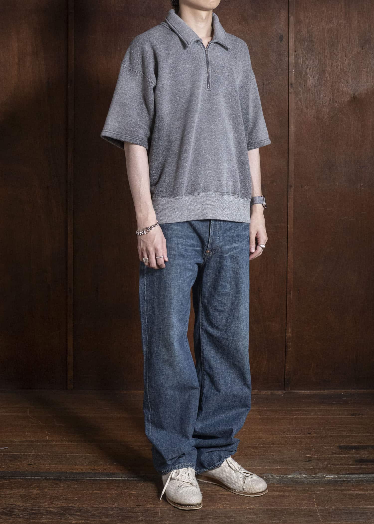 Taiga Takahashi Lot.621-Faded Heather Gray Half Zip S/S Sweat Shirts Faded Heather Gray