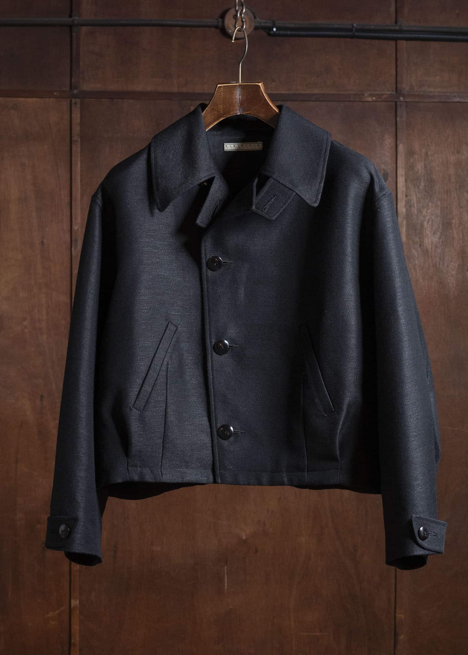 Gorsch 13-2ND-JK04 Wool Hemp Dobby Short Jacket Black