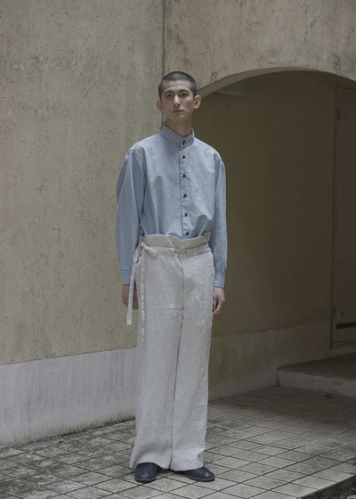 ZIIIN """"""KAFKA""""""""""""""""""""""""""""""""" STAND COLLAR GATHER SHIRT / INDIGO