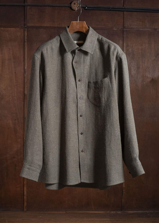 Gorsch #14 2ND-SH03 Brushed Linen Wool Collar Wide Shirt Khaki