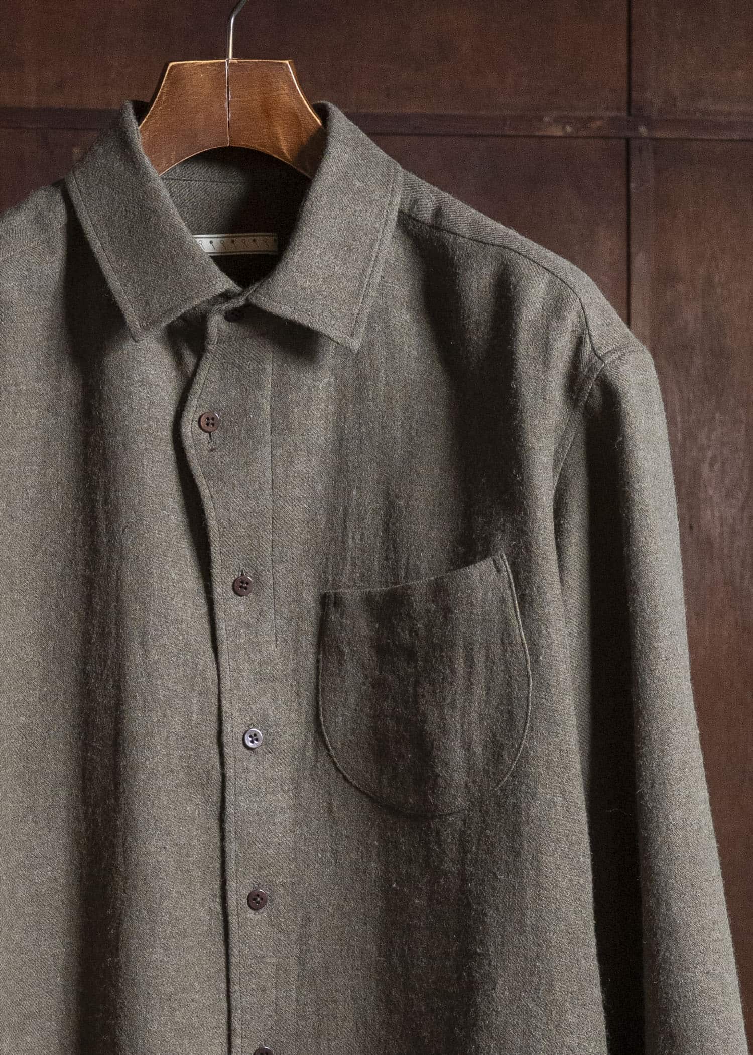 Gorsch #14 2ND-SH03 Brushed Linen Wool Collar Wide Shirt Khaki