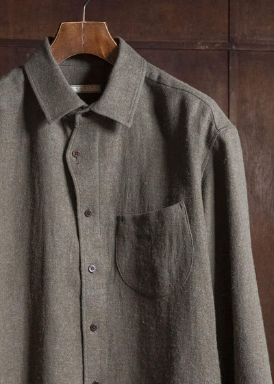 Gorsch #14 2ND-SH03 Brushed Linen Wool Collar Wide Shirt Khaki