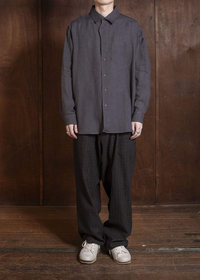 Gorsch #141ST-SH02-FLI French Linen Wide Silhouette Collar Shirt Charcoal