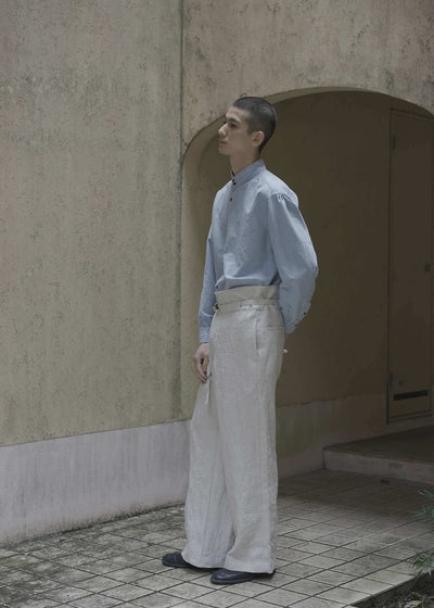 ZIIIN """"""KAFKA""""""""""""""""""""""""""""""""" STAND COLLAR GATHER SHIRT / INDIGO