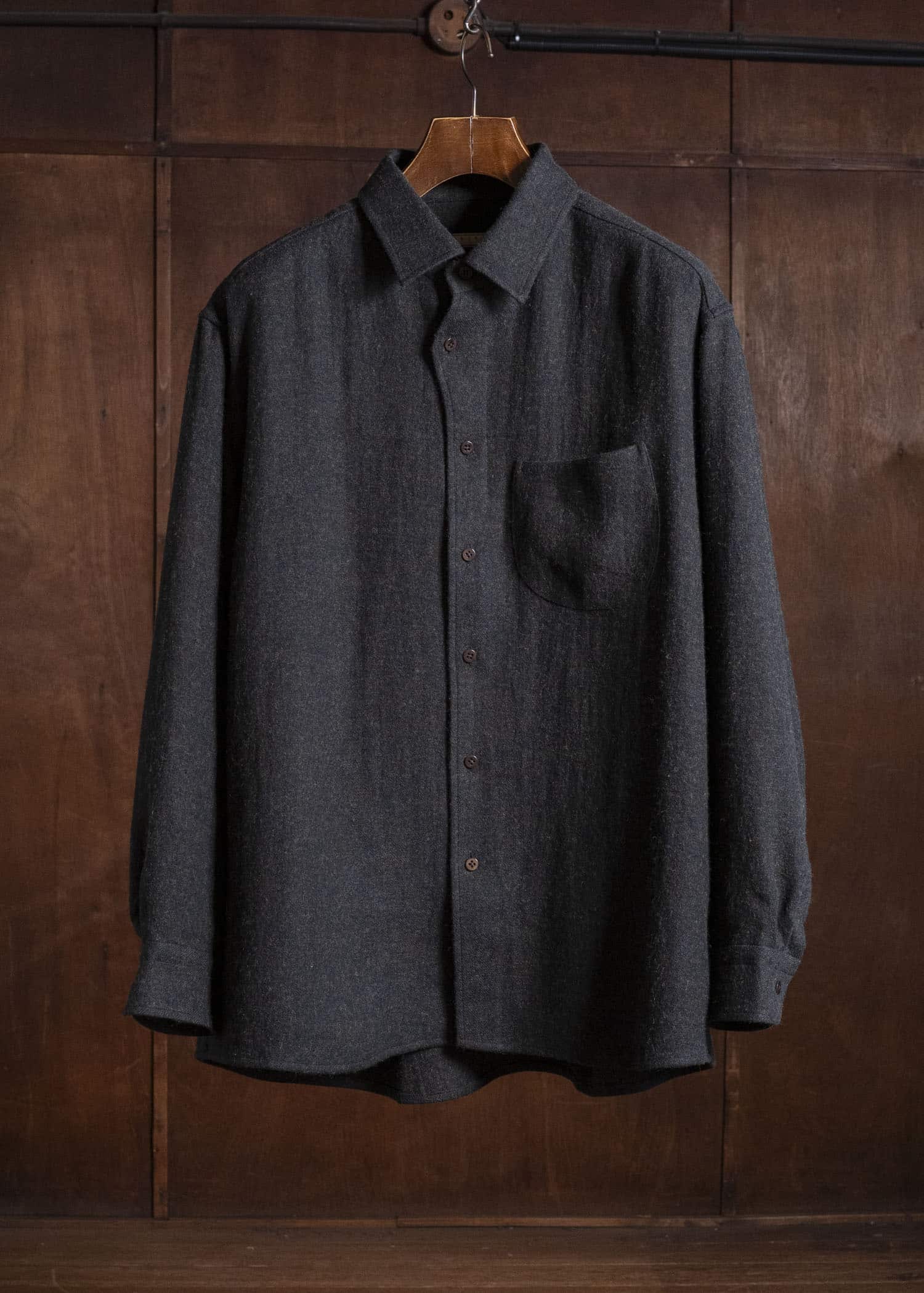 Gorsch #14 2ND-SH03 Brushed Linen Wool Collar Wide Shirt Chacoal