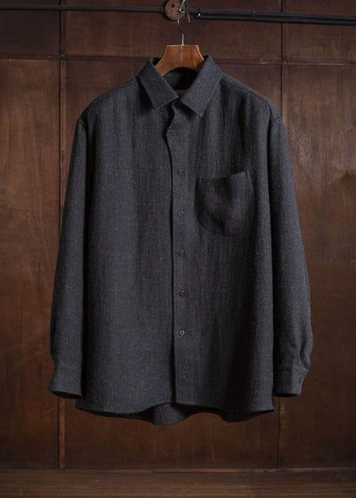 Gorsch #14 2ND-SH03 Brushed Linen Wool Collar Wide Shirt Chacoal