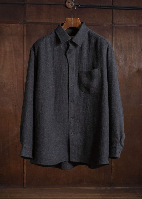 Gorsch #14 2ND-SH03 Brushed Linen Wool Collar Wide Shirt Chacoal