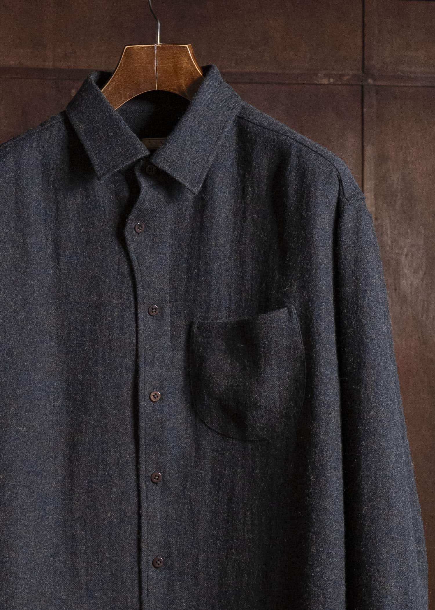 Gorsch #14 2ND-SH03 Brushed Linen Wool Collar Wide Shirt Chacoal