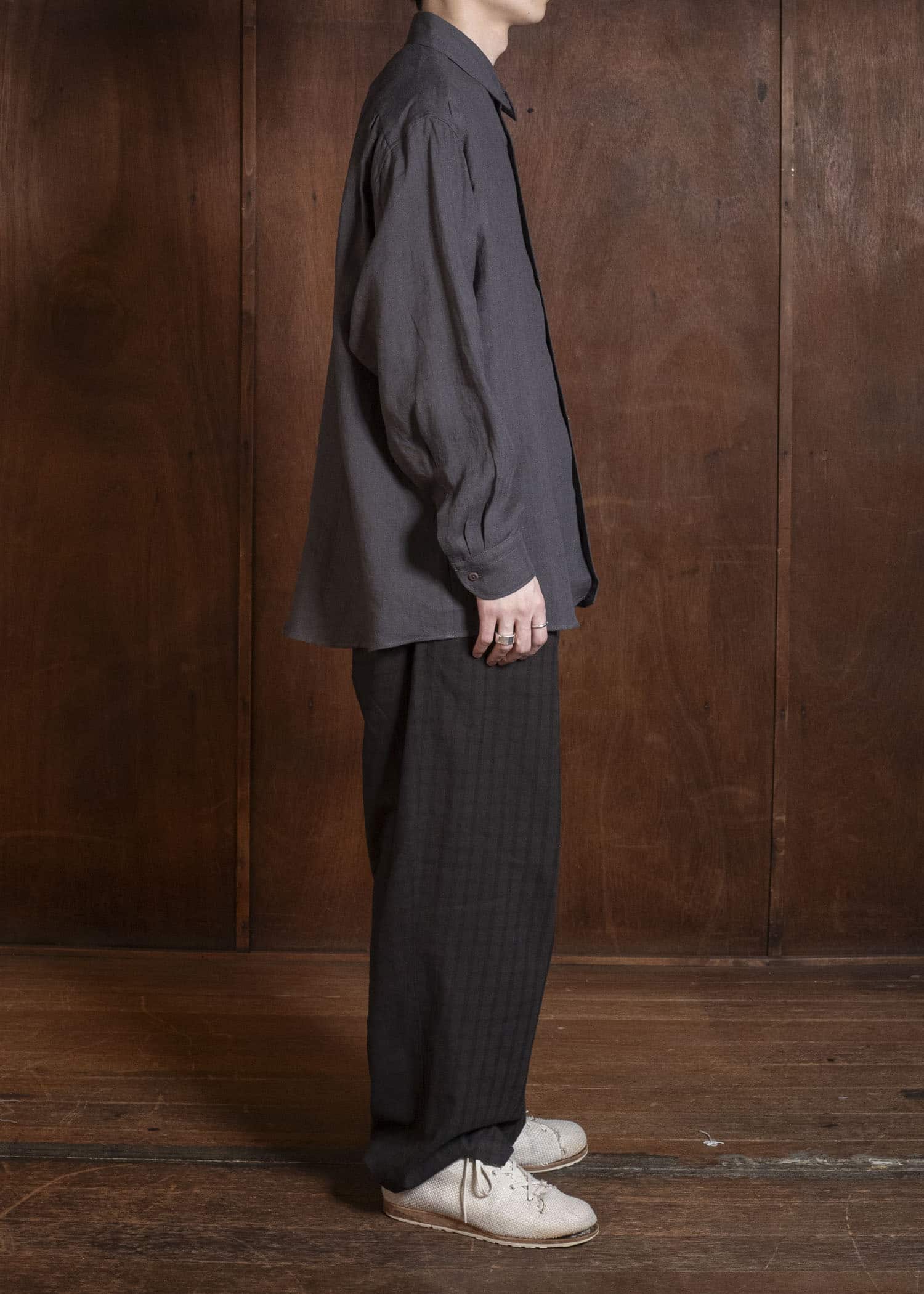 Gorsch #141ST-SH02-FLI French Linen Wide Silhouette Collar Shirt Charcoal