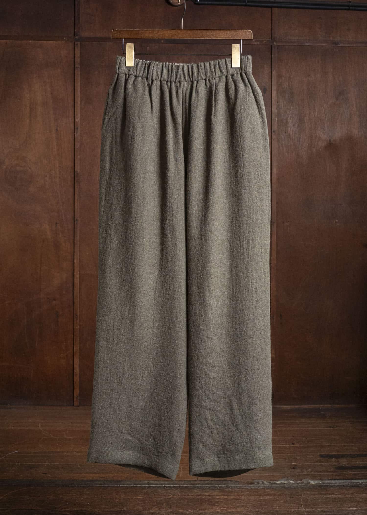 Gorsch #14 2ND-TR03-LIWO Brushed Ramie Linen Wool Easy Trousers Khaki