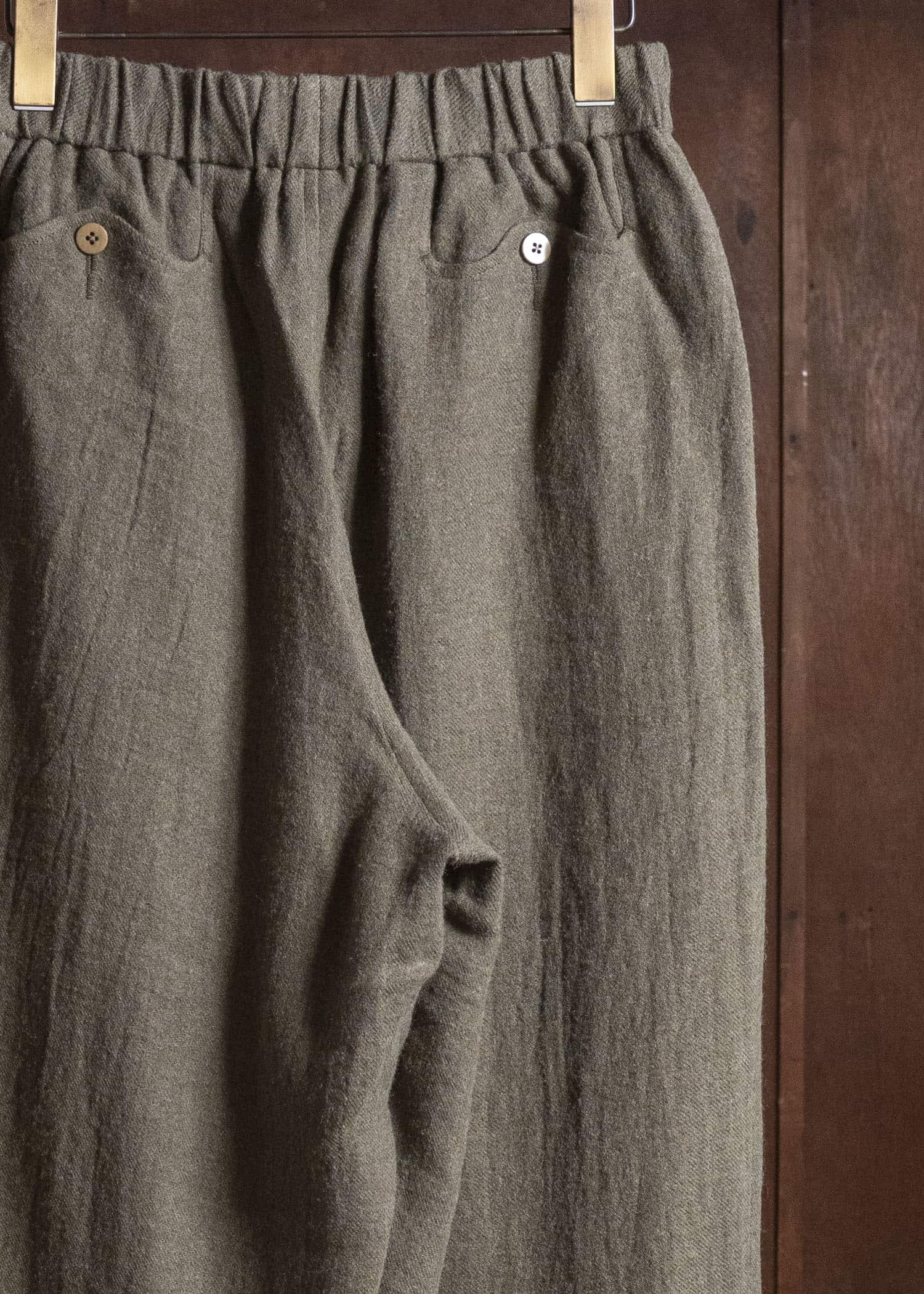 Gorsch #14 2ND-TR03-LIWO Brushed Ramie Linen Wool Easy Trousers Khaki