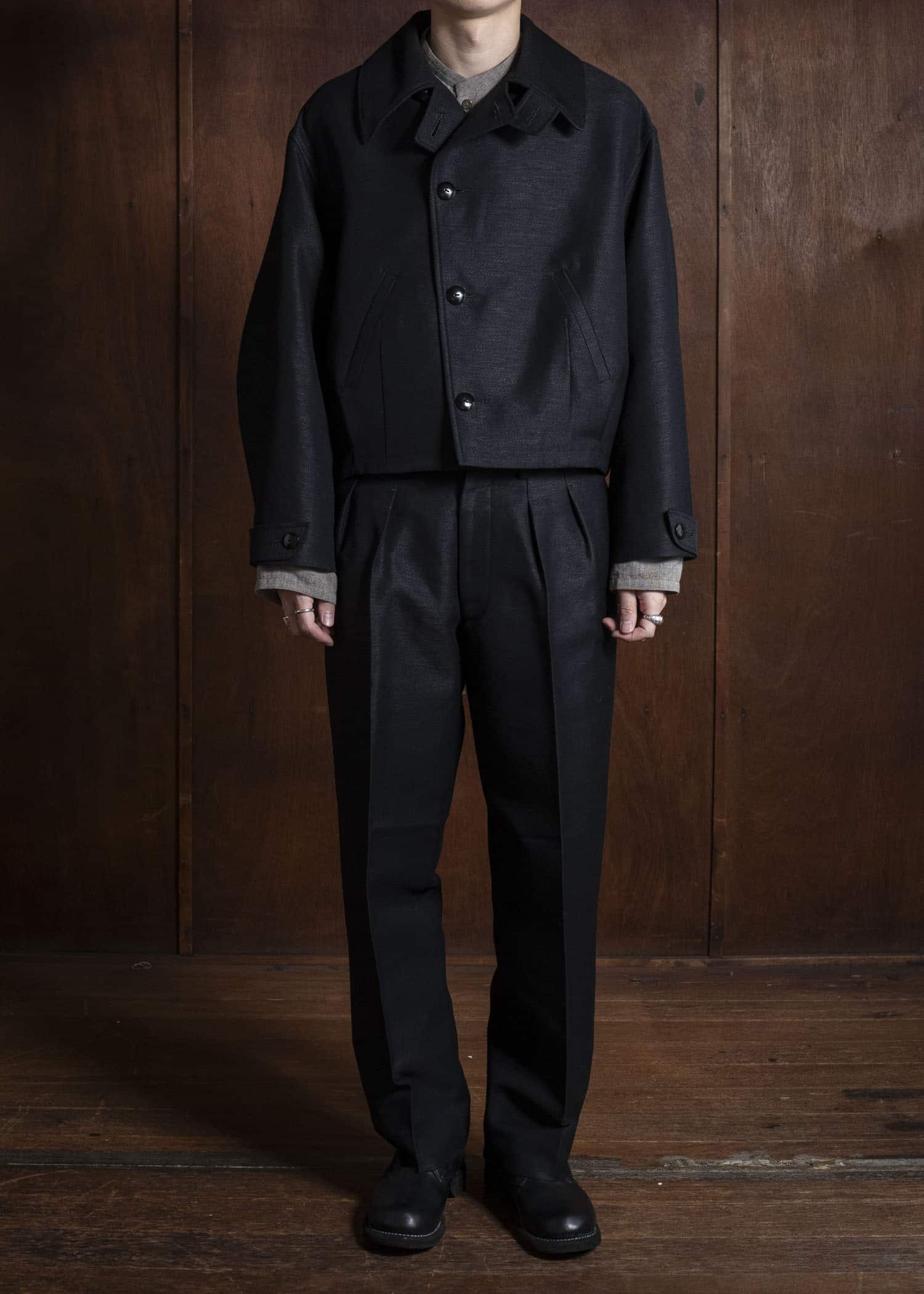 Gorsch 13-2ND-JK04 Wool Hemp Dobby Short Jacket Black