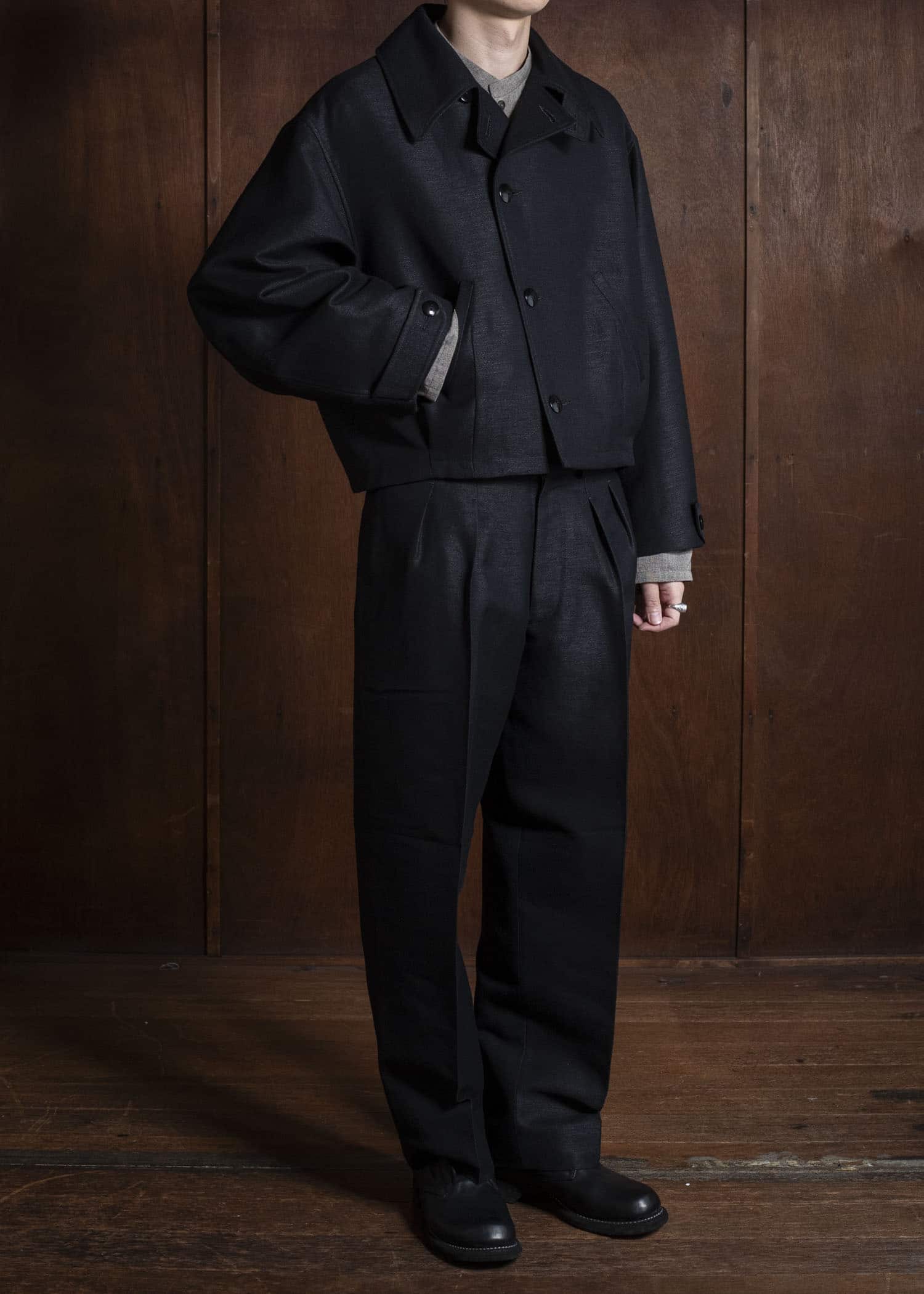 Gorsch 13-2ND-JK04 Wool Hemp Dobby Short Jacket Black