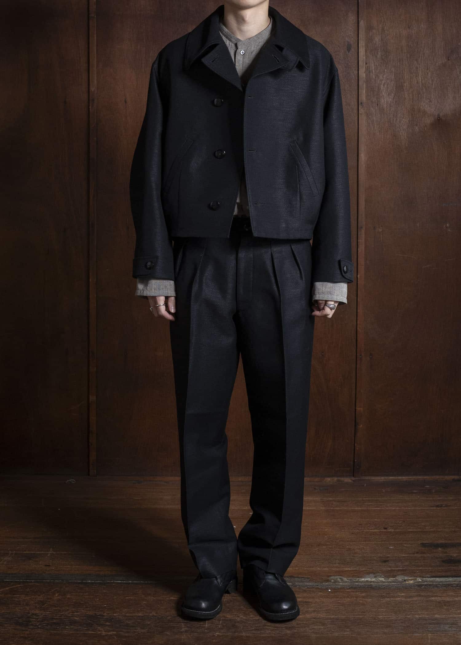 Gorsch 13-2ND-JK04 Wool Hemp Dobby Short Jacket Black