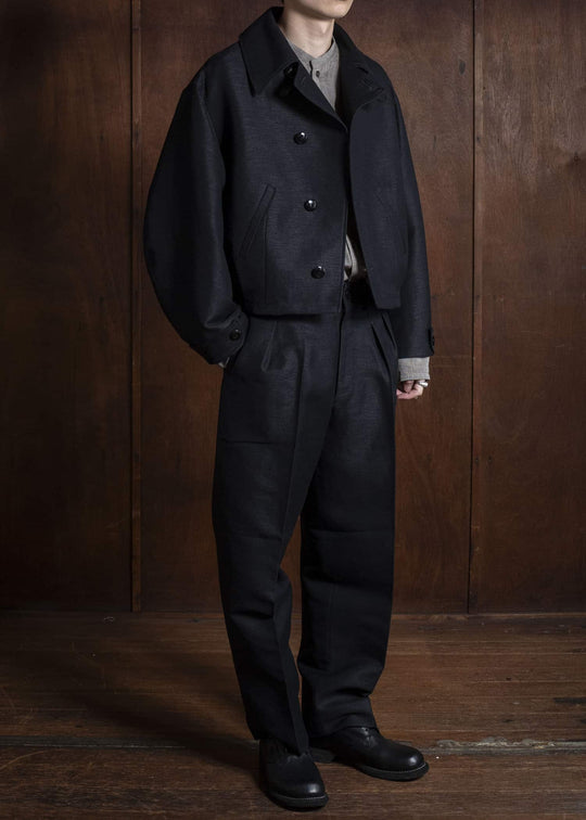 Gorsch 13-2ND-JK04 Wool Hemp Dobby Short Jacket Black