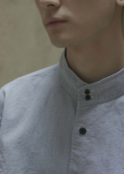 ZIIIN """"""KAFKA""""""""""""""""""""""""""""""""" STAND COLLAR GATHER SHIRT / INDIGO