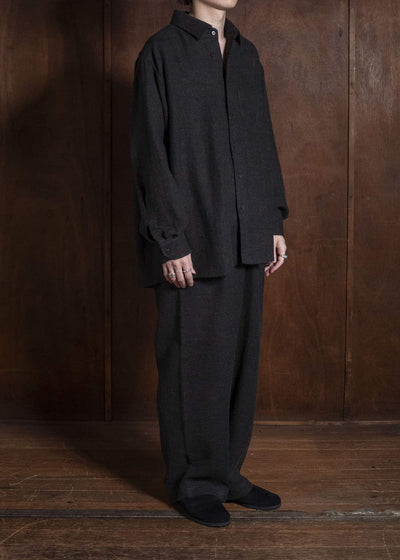 Gorsch #14 2ND-SH03 Brushed Linen Wool Collar Wide Shirt Chacoal