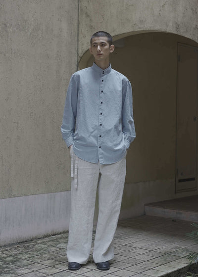 ZIIIN """"""KAFKA""""""""""""""""""""""""""""""""" STAND COLLAR GATHER SHIRT / INDIGO