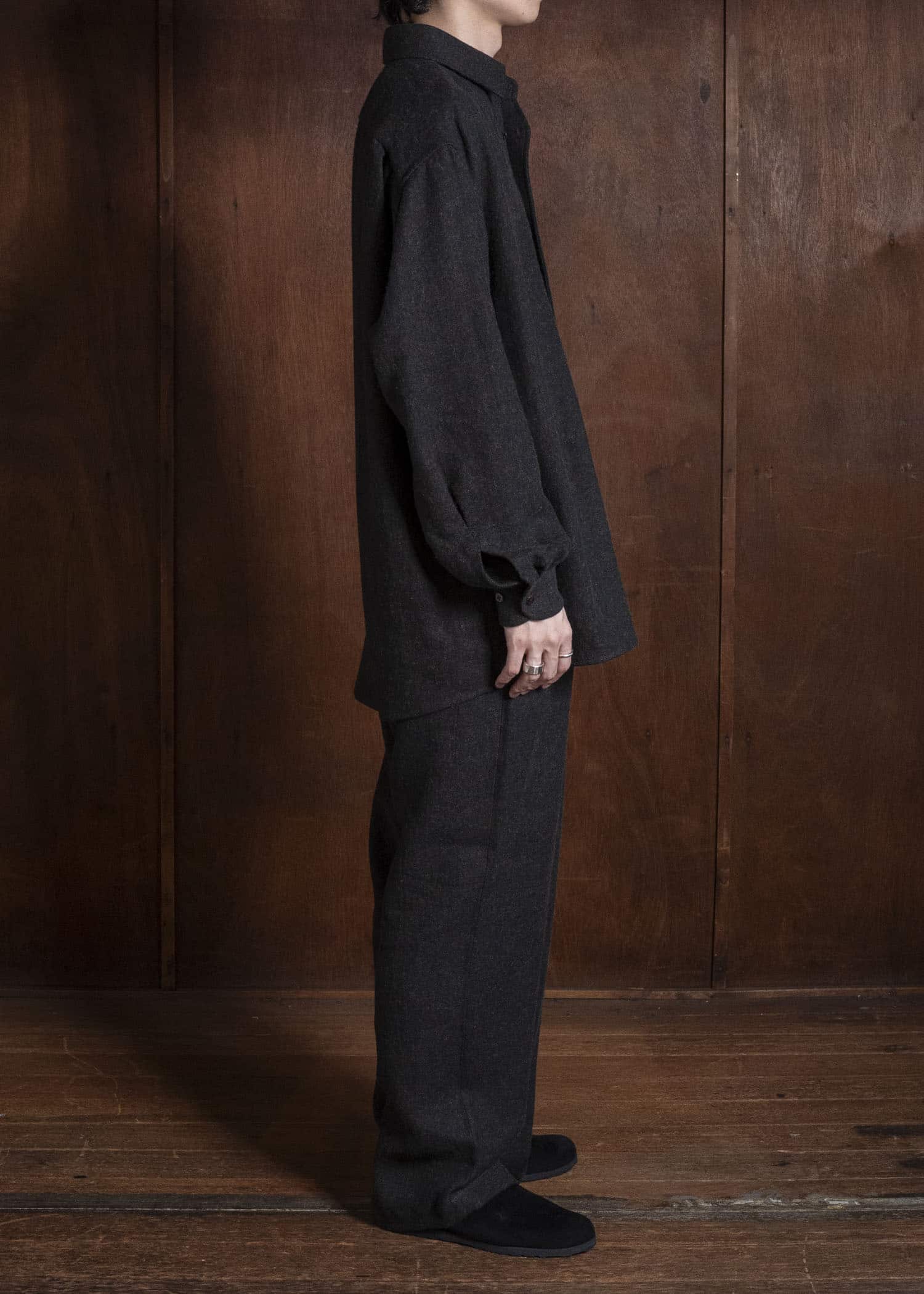 Gorsch #14 2ND-SH03 Brushed Linen Wool Collar Wide Shirt Chacoal