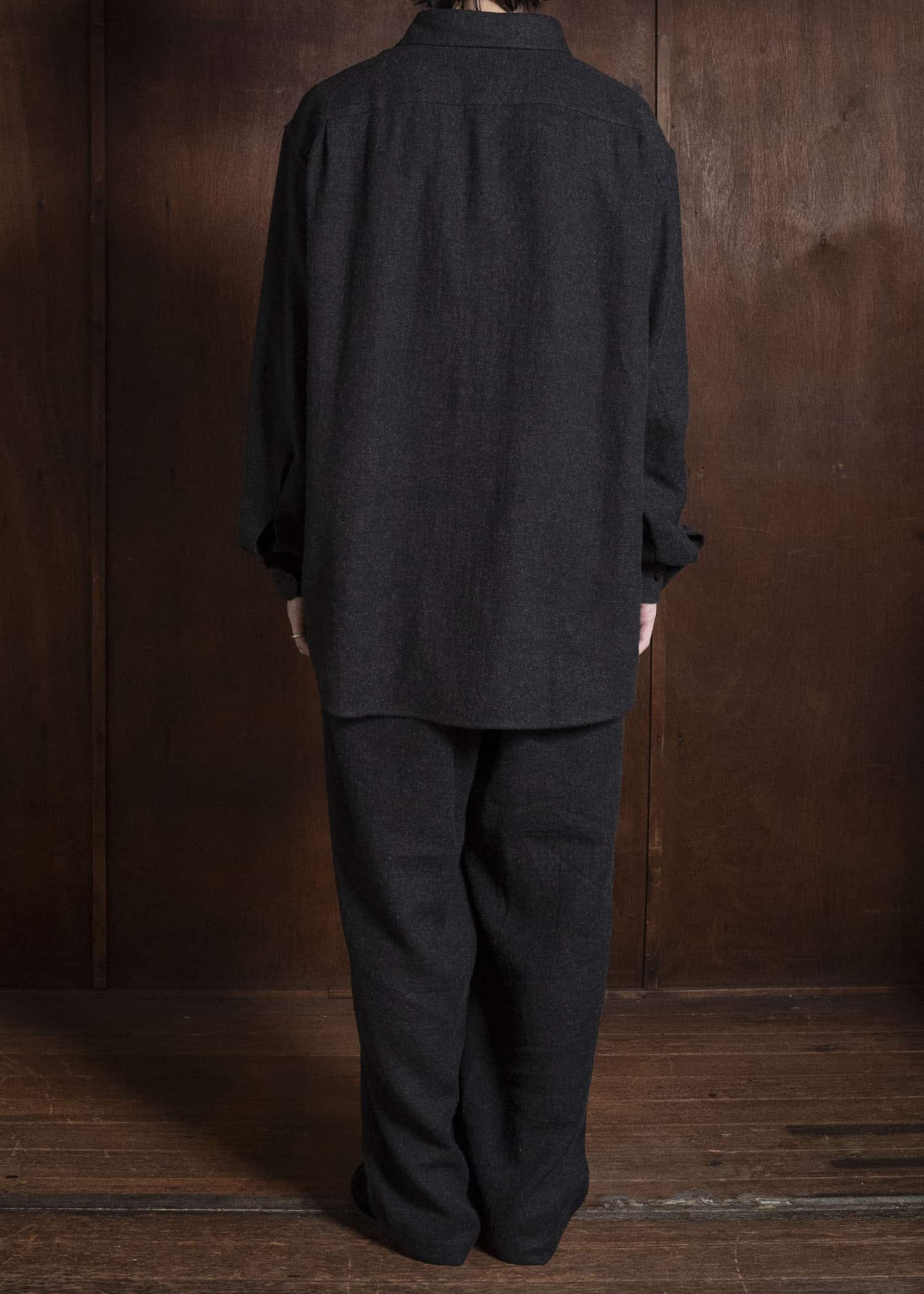 Gorsch #14 2ND-SH03 Brushed Linen Wool Collar Wide Shirt Chacoal