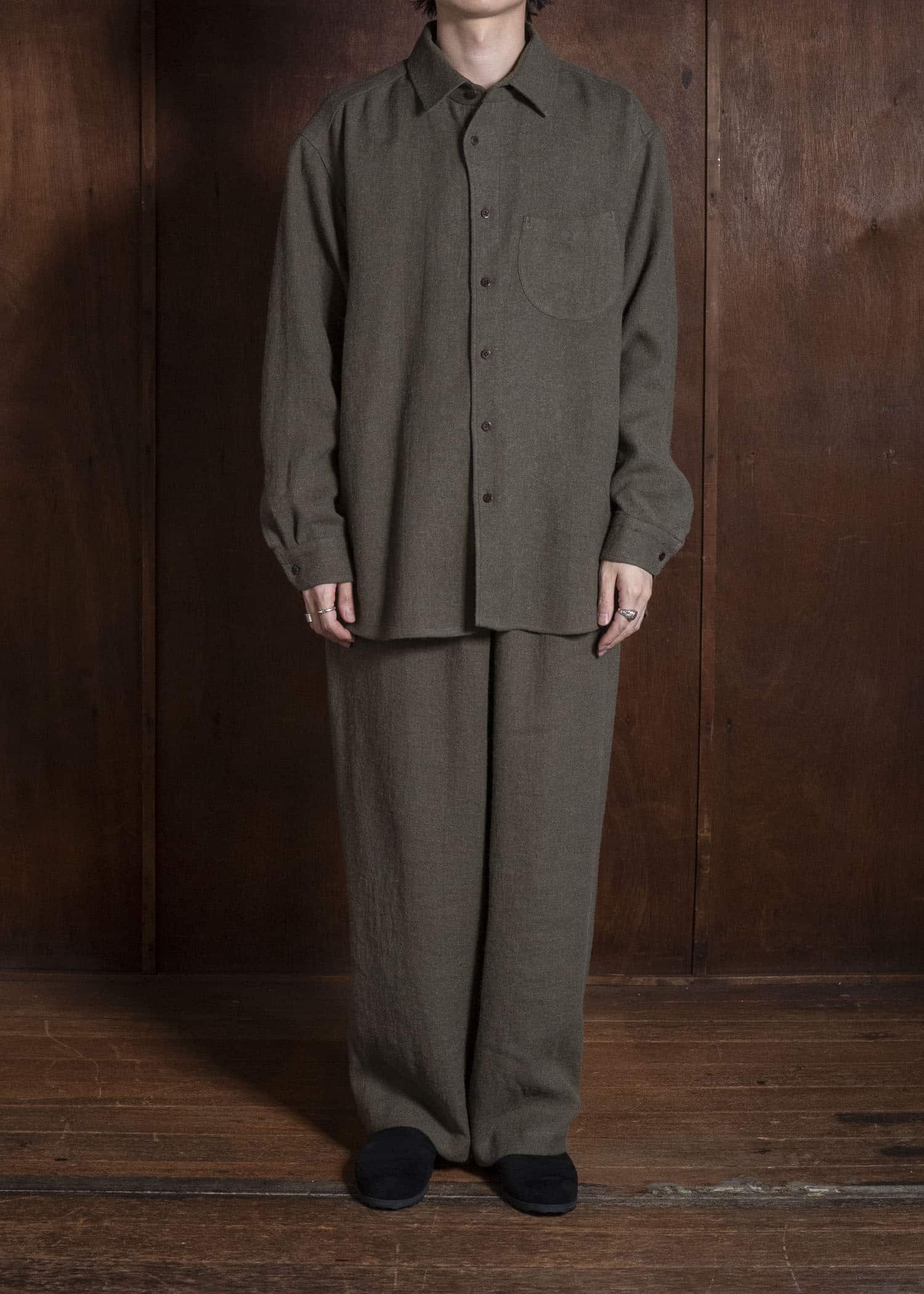 Gorsch #14 2ND-SH03 Brushed Linen Wool Collar Wide Shirt Khaki