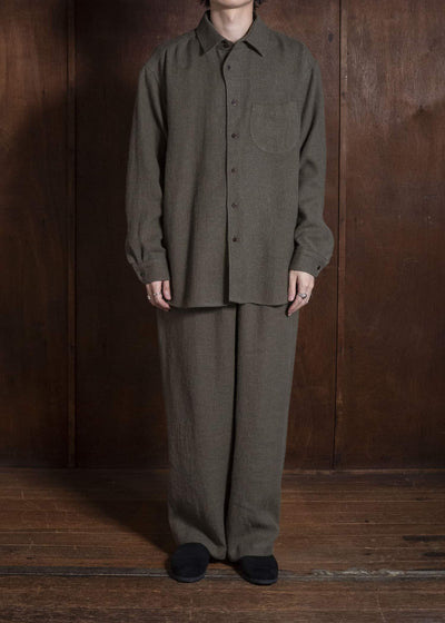 Gorsch #14 2ND-TR03-LIWO Brushed Ramie Linen Wool Easy Trousers Khaki
