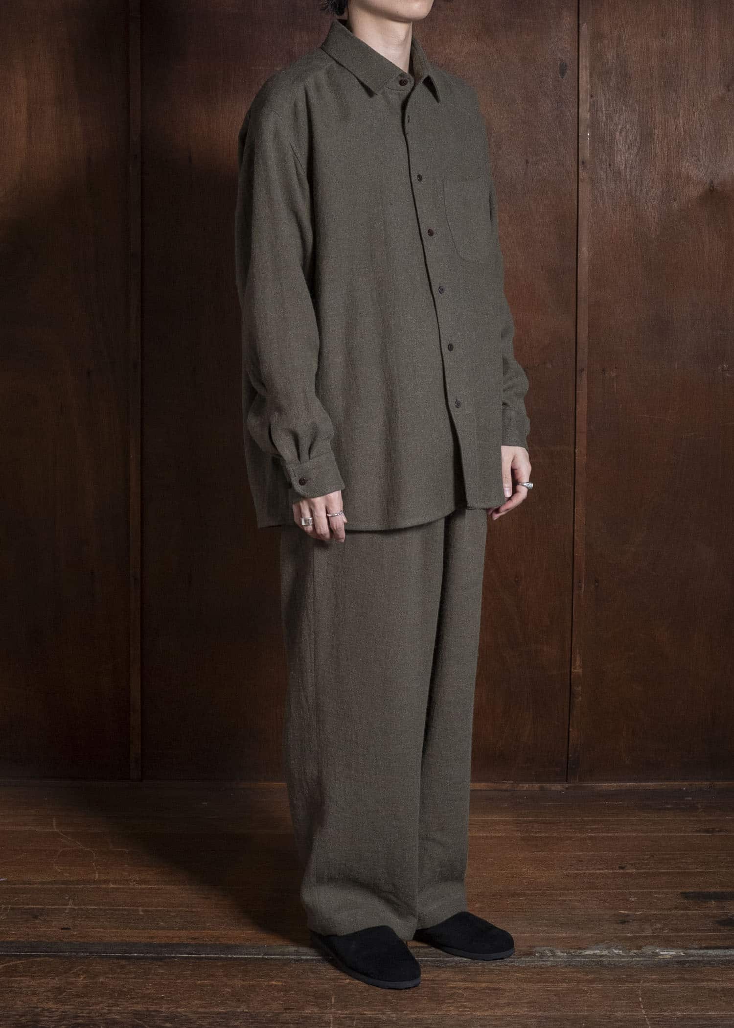 Gorsch #14 2ND-TR03-LIWO Brushed Ramie Linen Wool Easy Trousers Khaki