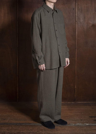 Gorsch #14 2ND-SH03 Brushed Linen Wool Collar Wide Shirt Khaki