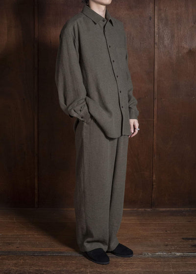 Gorsch #14 2ND-SH03 Brushed Linen Wool Collar Wide Shirt Khaki