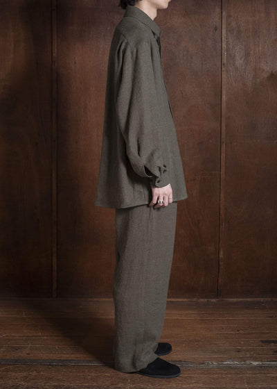 Gorsch #14 2ND-SH03 Brushed Linen Wool Collar Wide Shirt Khaki
