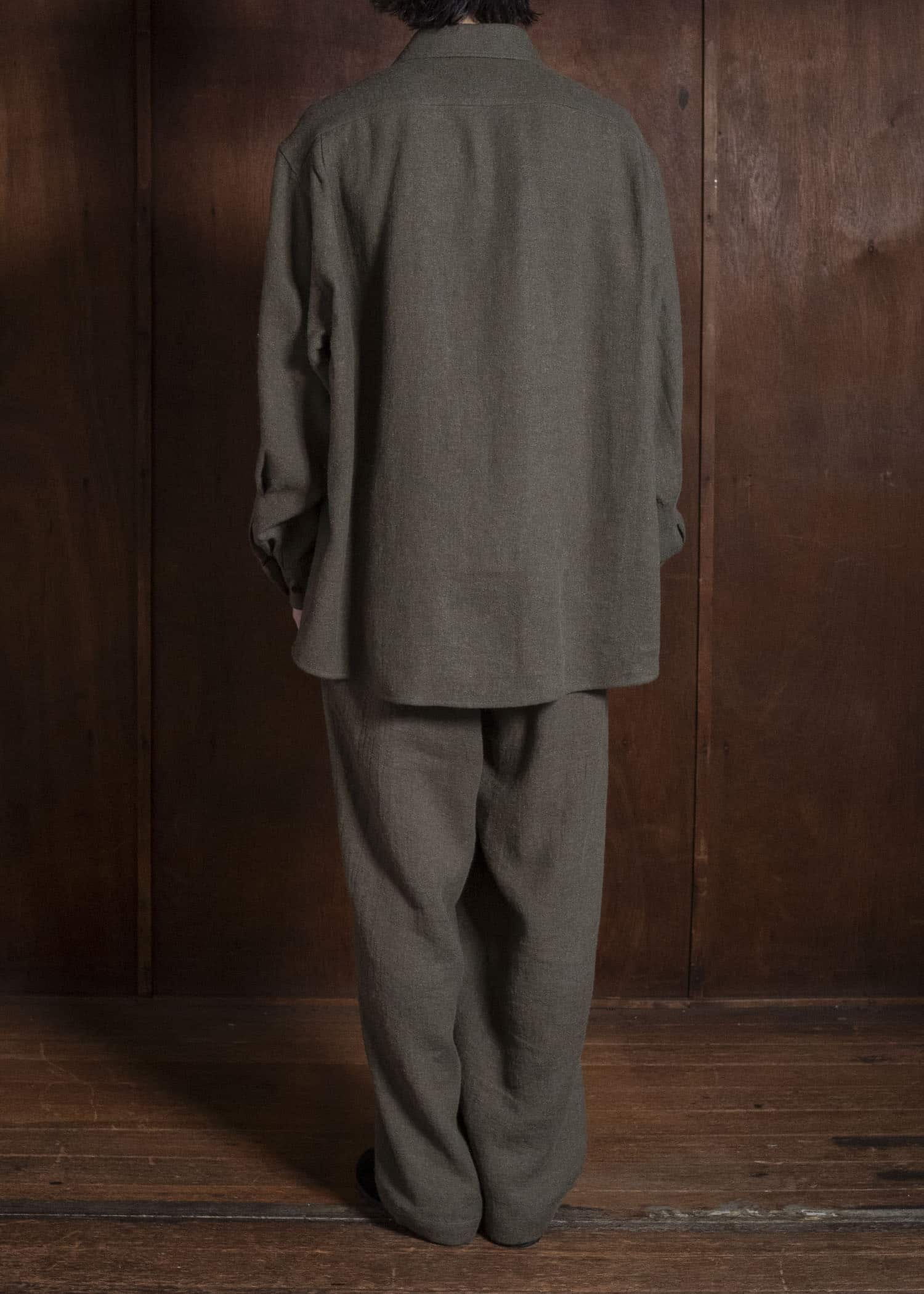 Gorsch #14 2ND-SH03 Brushed Linen Wool Collar Wide Shirt Khaki