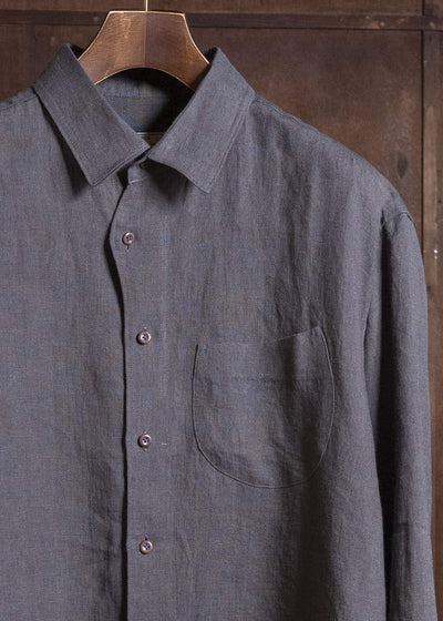 Gorsch #141ST-SH02-FLI French Linen Wide Silhouette Collar Shirt Charcoal