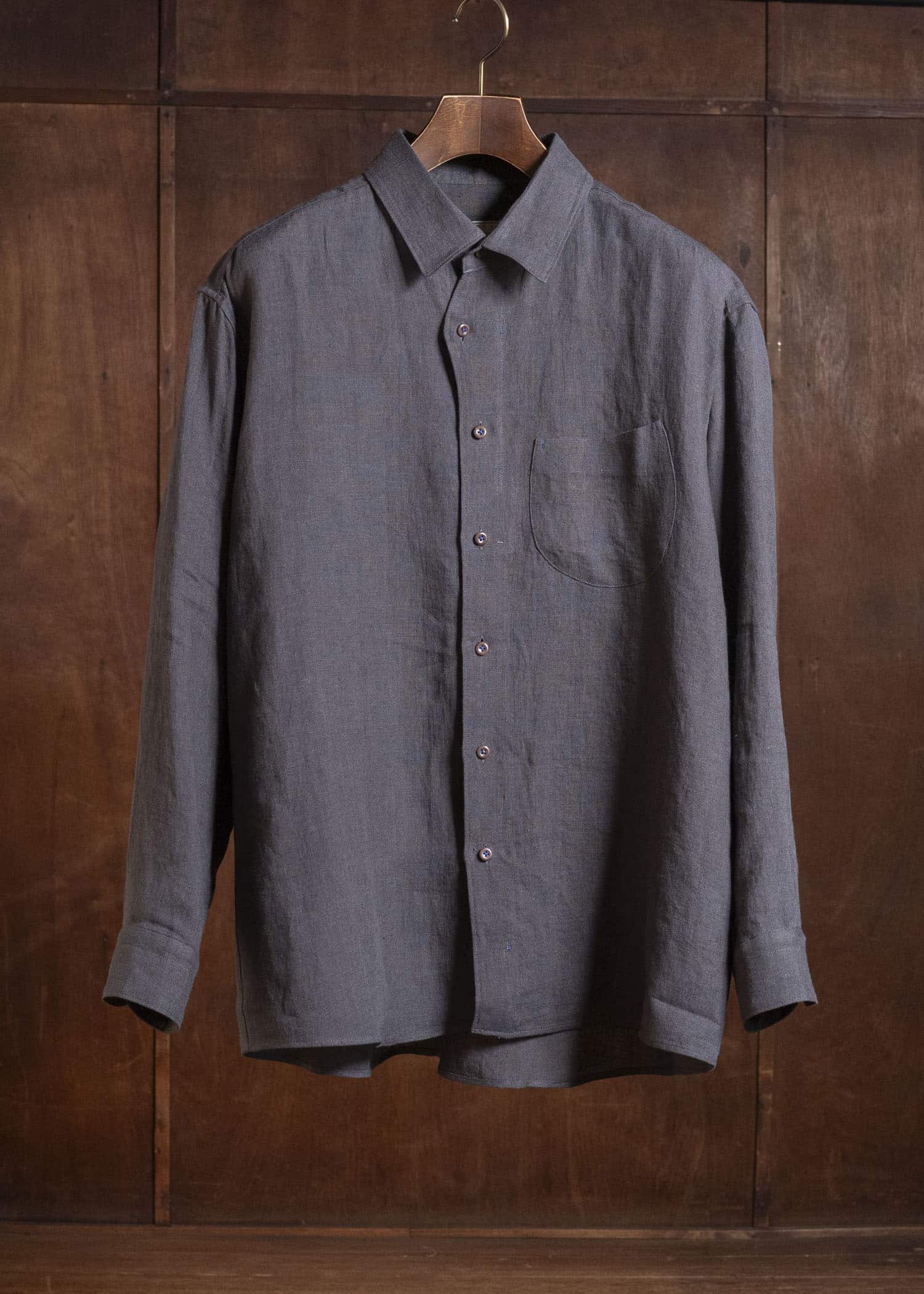 Gorsch #141ST-SH02-FLI French Linen Wide Silhouette Collar Shirt Charcoal
