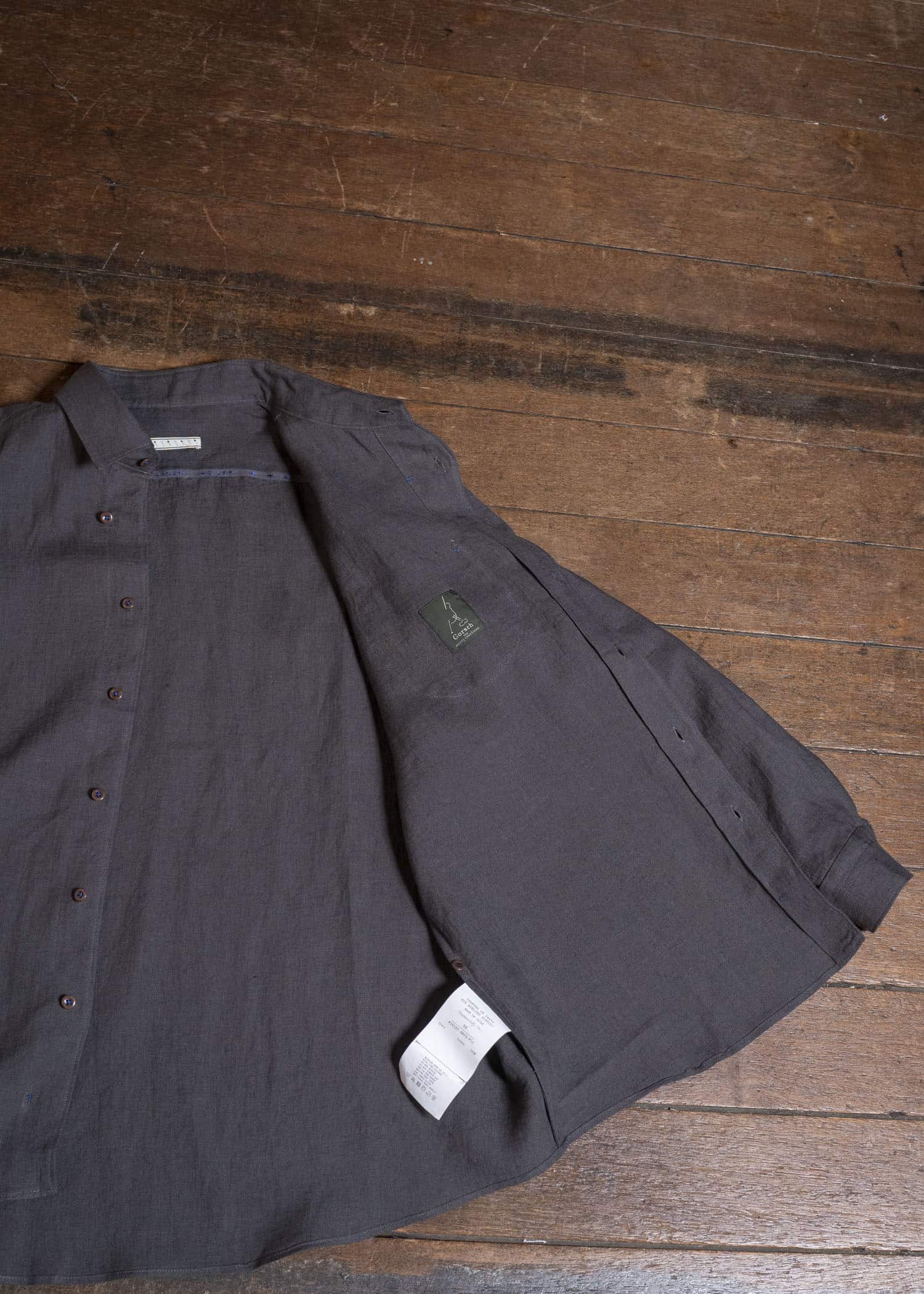 Gorsch #141ST-SH02-FLI French Linen Wide Silhouette Collar Shirt Charcoal