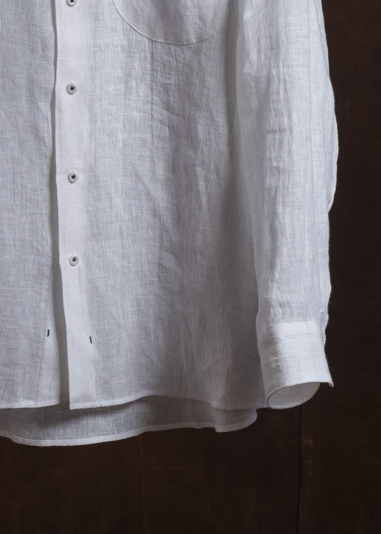 Gorsch #141ST-SH02-FLI French Linen Wide Silhouette Collar Shirt Off White