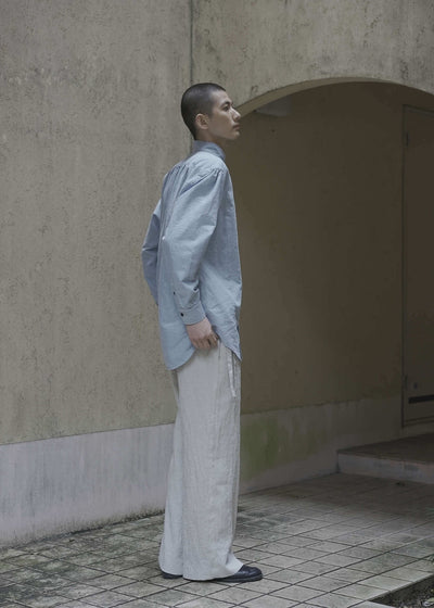 ZIIIN """"""KAFKA""""""""""""""""""""""""""""""""" STAND COLLAR GATHER SHIRT / INDIGO