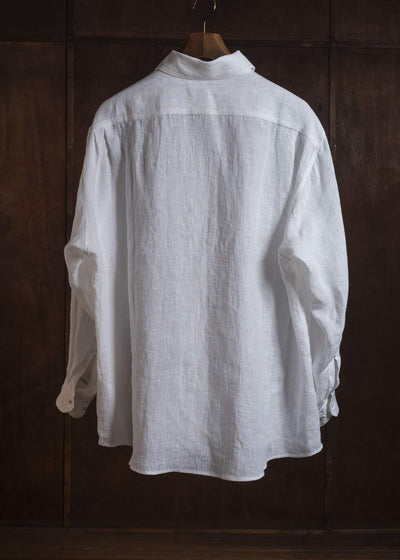 Gorsch #141ST-SH02-FLI French Linen Wide Silhouette Collar Shirt Off White