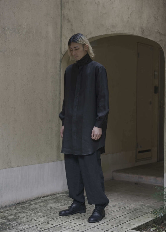 "OSCAR" HIGH NECK COLLAR SHIRT / BLACK