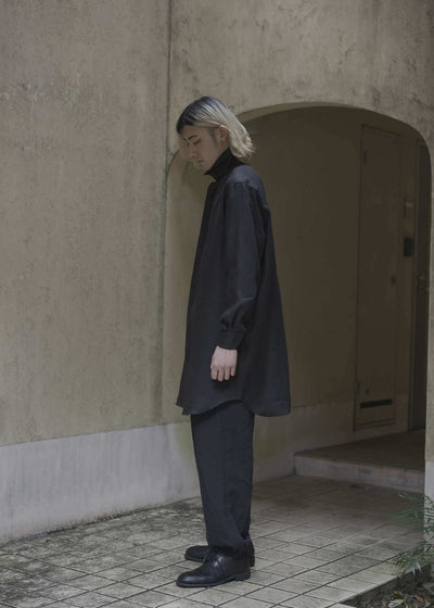 "OSCAR" HIGH NECK COLLAR SHIRT / BLACK