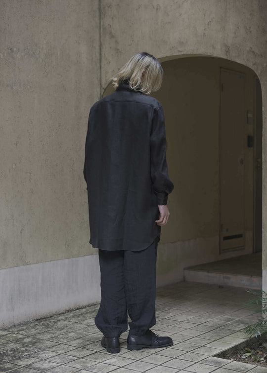 "OSCAR" HIGH NECK COLLAR SHIRT / BLACK