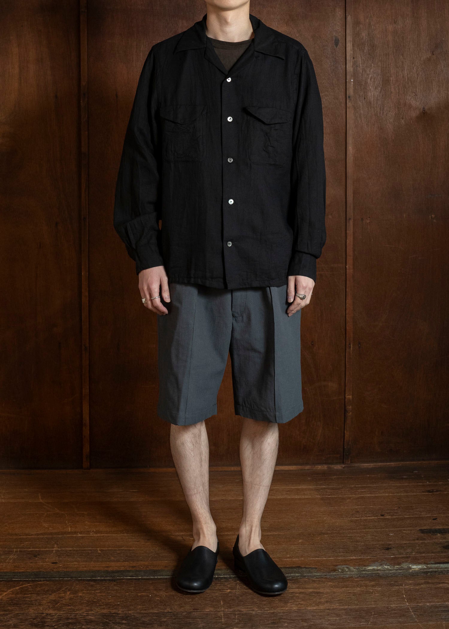 Taiga Takahashi Lot.101-Black Open Collar Shirt Black