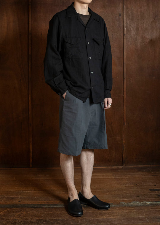 Taiga Takahashi Lot.101-Black Open Collar Shirt Black