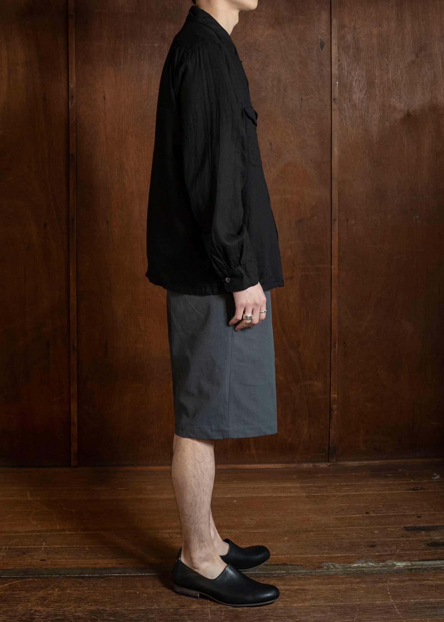 Taiga Takahashi Lot.101-Black Open Collar Shirt Black