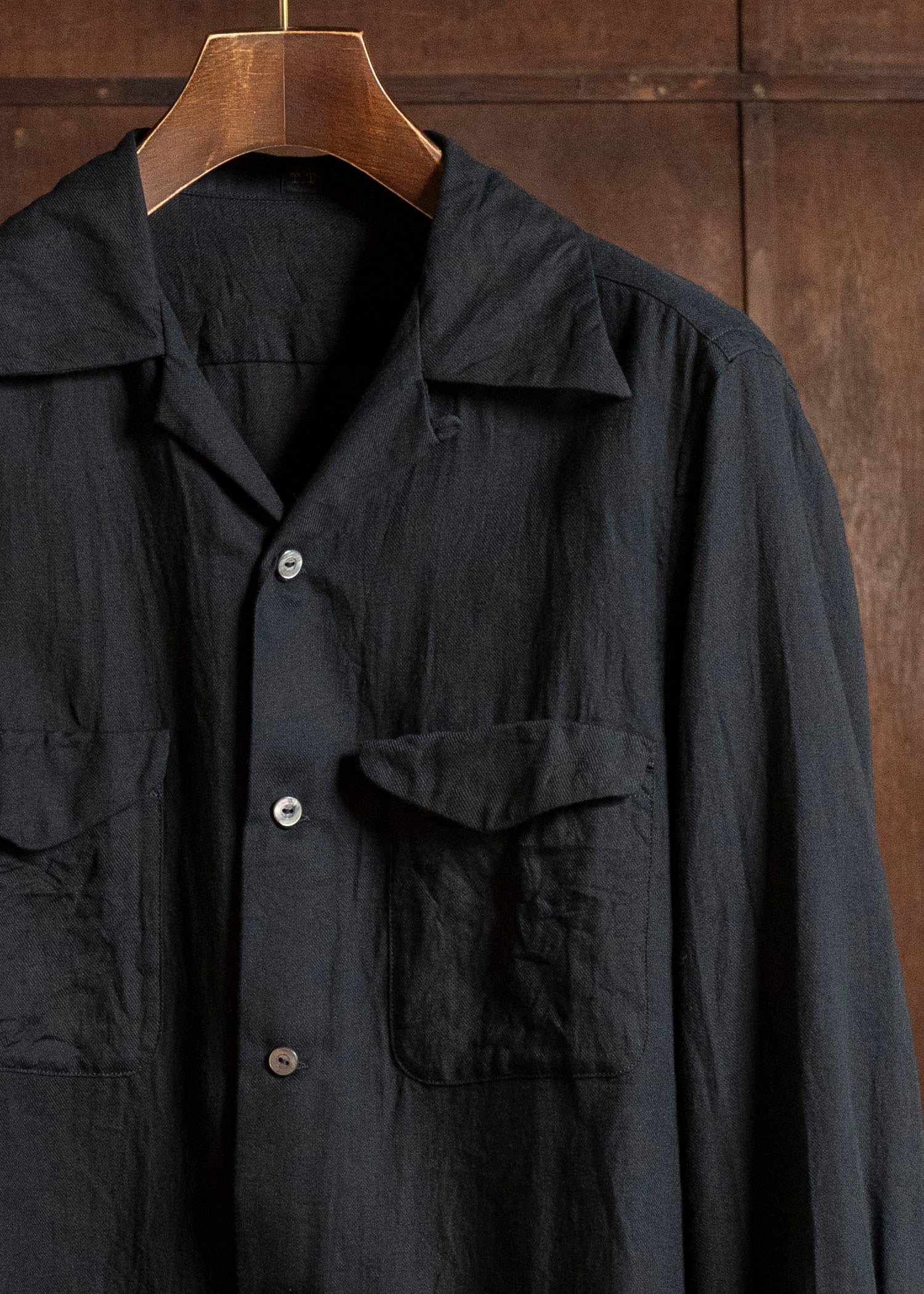 Taiga Takahashi Lot.101-Black Open Collar Shirt Black
