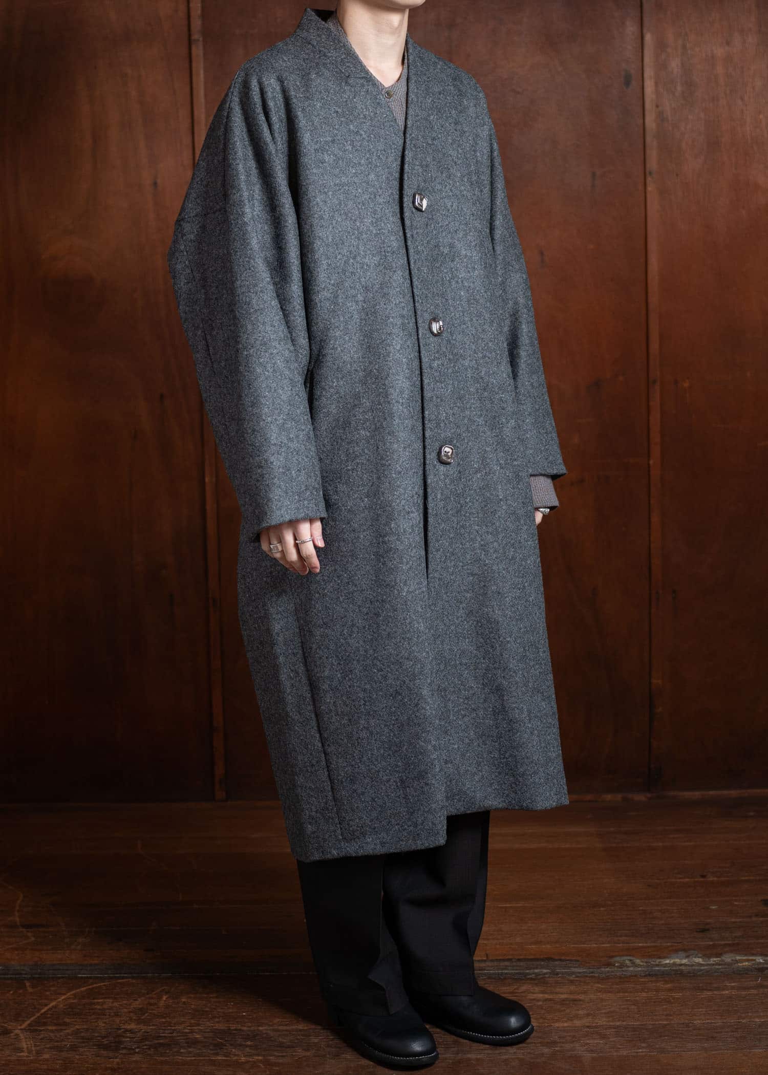 amachi. Covered Coat [ × Elise Gettliffe ] Mix Gray AY15-3