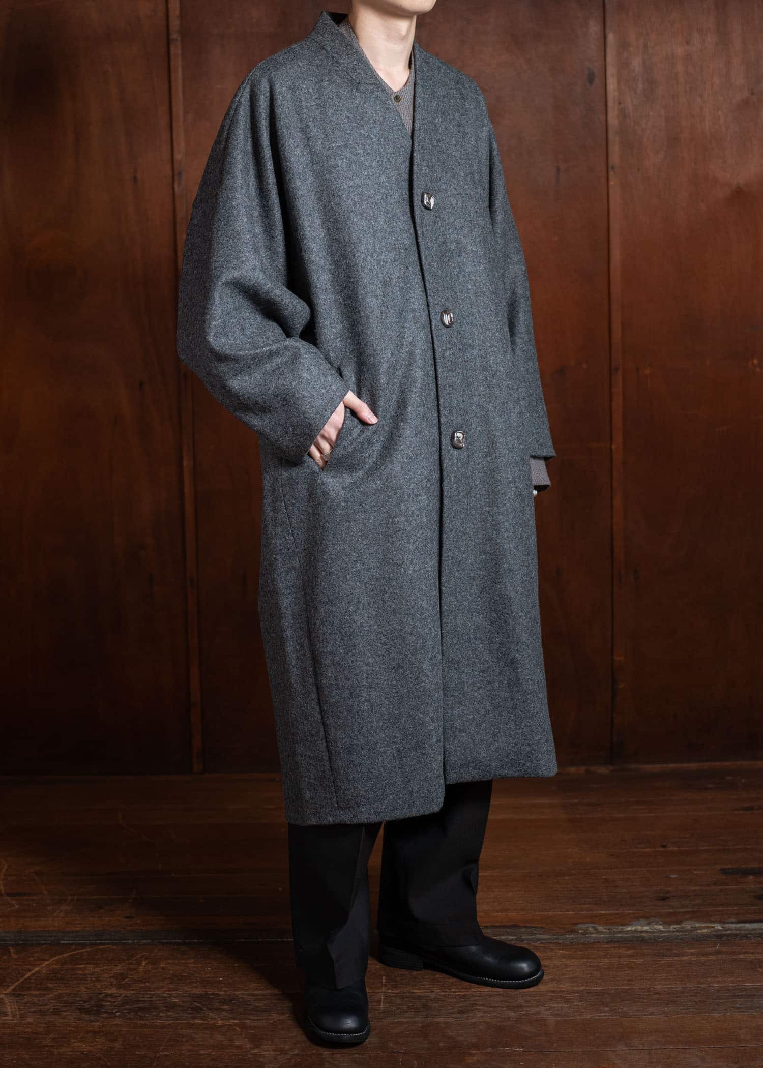 amachi. Covered Coat [ × Elise Gettliffe ] Mix Gray AY15-3