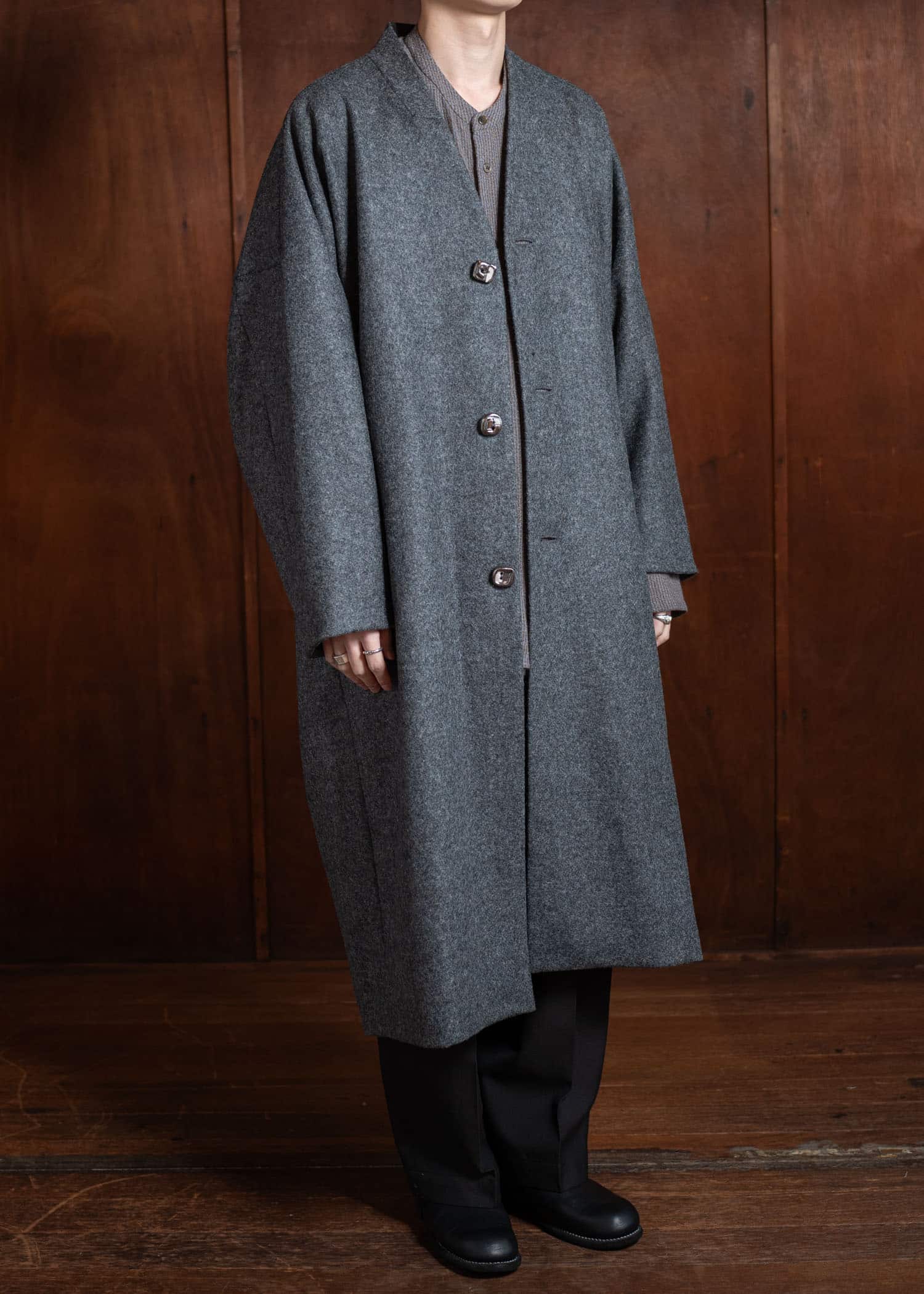 amachi. Covered Coat [ × Elise Gettliffe ] Mix Gray AY15-3