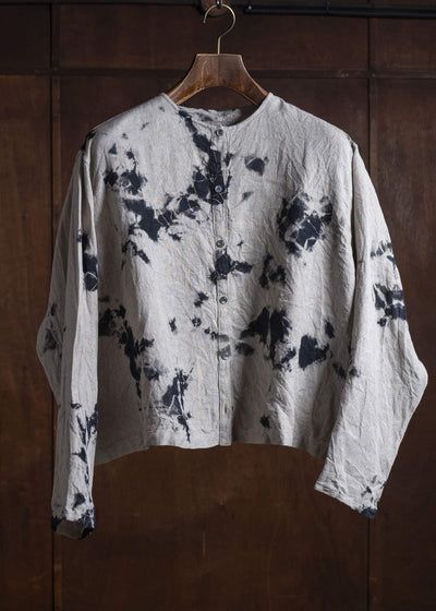 SUZUSAN 4070L-010 Linen Long Sleeve Collarless Blouse 1008 Black - Grége