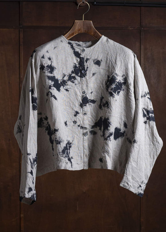 SUZUSAN 4070L-010 Linen Long Sleeve Collarless Blouse 1008 Black - Grége