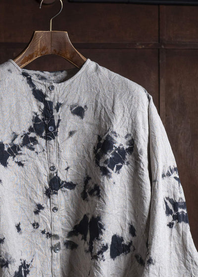 SUZUSAN 4070L-010 Linen Long Sleeve Collarless Blouse 1008 Black - Grége